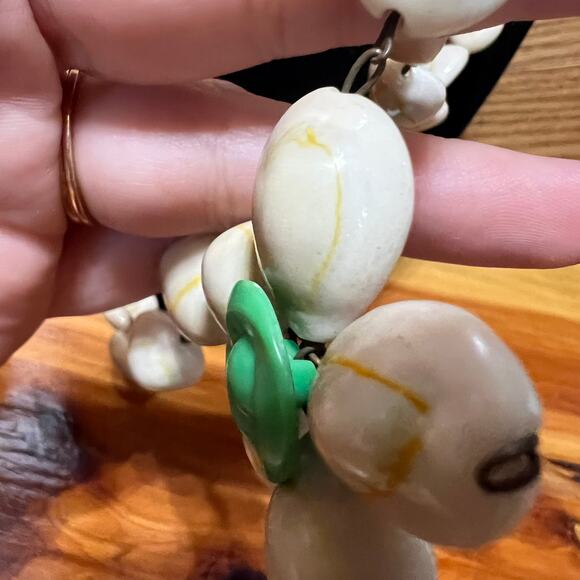 Vtg Wired Cowrie Shell Necklace & Wood Beaded Bracelet Hawaiian Aloha Lei Long - Picture 9 of 11